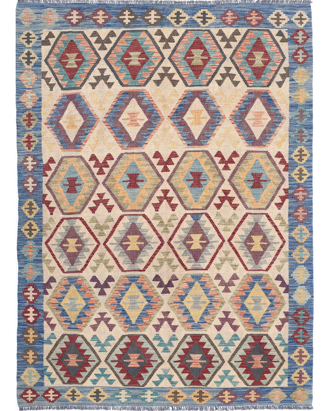 Maimana Kilim 4' 11" X 6' 9" Hand Knotted Wool Kilim 4' 11" X 6' 9" (150 X 206) / Ivory / Wool