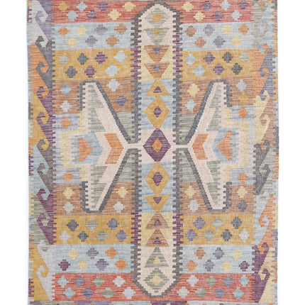 Maimana Kilim 4' 2" X 5' 11" Hand Knotted Wool Kilim 4' 2" X 5' 11" (127 X 180) / Multi / Wool