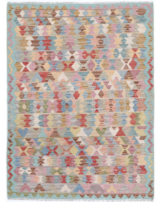 Maimana Kilim 4' 0" X 5' 6" Hand Knotted Wool Kilim 4' 0" X 5' 6" (122 X 168) / Multi / Wool