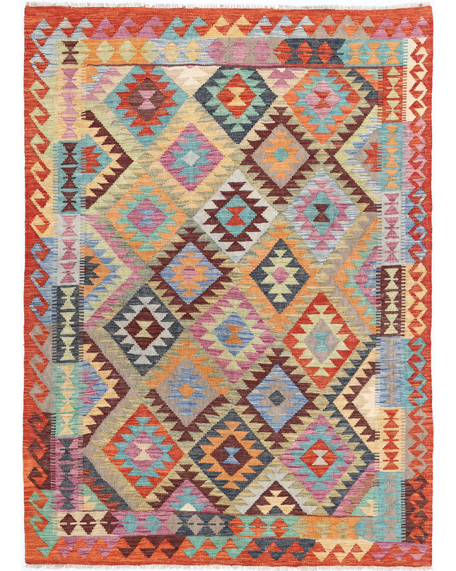 Maimana Kilim 4' 9" X 6' 6" Hand Knotted Wool Kilim 4' 9" X 6' 6" (145 X 198) / Multi / Wool