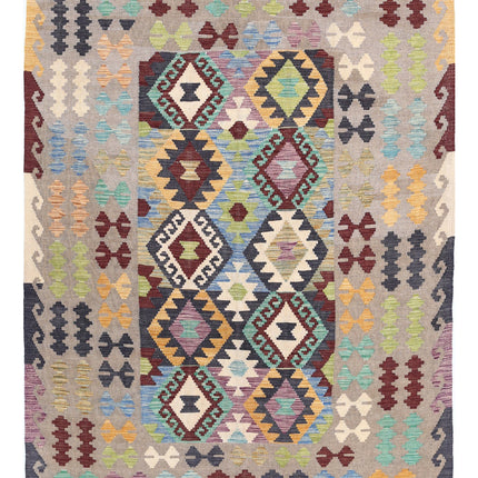 Maimana Kilim 4' 11" X 6' 5" Hand Knotted Wool Kilim 4' 11" X 6' 5" (150 X 196) / Multi / Wool