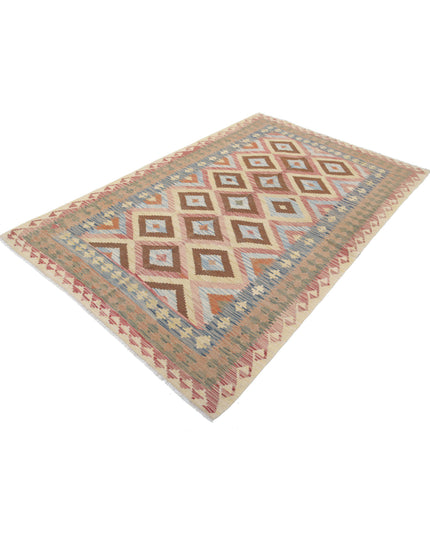 Maimana Kilim 4' 10" X 7' 9" Hand Knotted Wool Kilim 4' 10" X 7' 9" (147 X 236) / Red / Wool