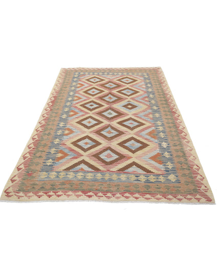 Maimana Kilim 4' 10" X 7' 9" Hand Knotted Wool Kilim 4' 10" X 7' 9" (147 X 236) / Red / Wool