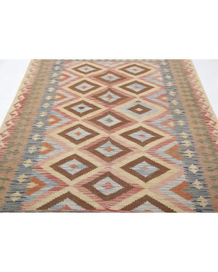 Maimana Kilim 4' 10" X 7' 9" Hand Knotted Wool Kilim 4' 10" X 7' 9" (147 X 236) / Red / Wool
