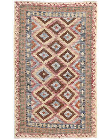 Maimana Kilim 4' 10" X 7' 9" Hand Knotted Wool Kilim 4' 10" X 7' 9" (147 X 236) / Red / Wool