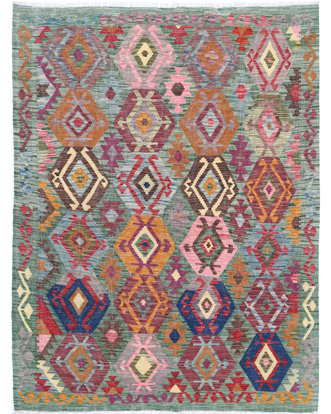 Maimana Kilim 4' 11" X 6' 4" Hand Knotted Wool Kilim 4' 11" X 6' 4" (150 X 193) / Multi / Wool