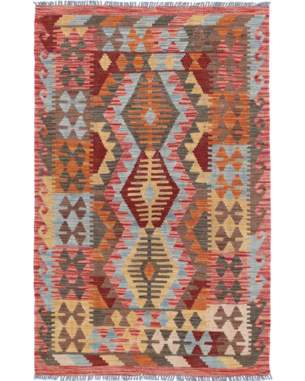 Maimana Kilim 3' 2" X 4' 10" Hand Knotted Wool Kilim 3' 2" X 4' 10" (97 X 147) / Multi / Wool