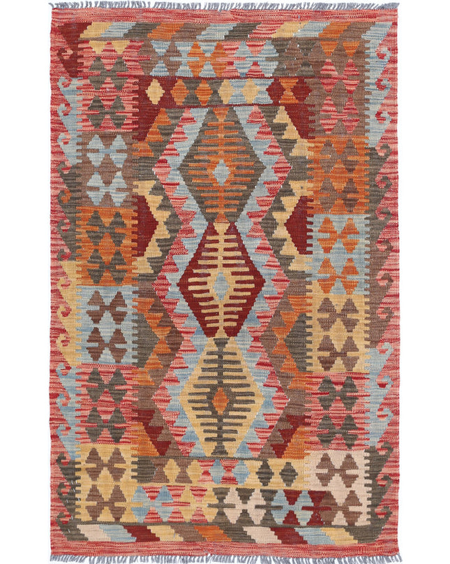 Maimana Kilim 3' 2" X 4' 10" Hand Knotted Wool Kilim 3' 2" X 4' 10" (97 X 147) / Multi / Wool