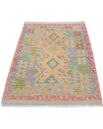 Maimana Kilim 3' 3" X 4' 11" Hand Knotted Wool Kilim 3' 3" X 4' 11" (99 X 150) / Blue / Wool