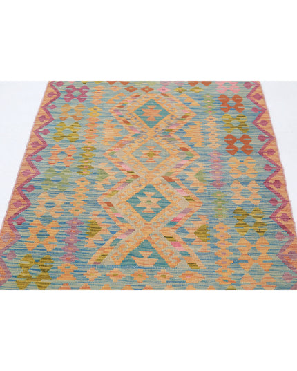 Maimana Kilim 3' 3" X 4' 11" Hand Knotted Wool Kilim 3' 3" X 4' 11" (99 X 150) / Blue / Wool