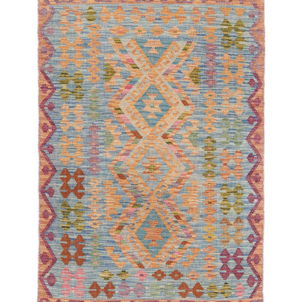 Maimana Kilim 3' 3" X 4' 11" Hand Knotted Wool Kilim 3' 3" X 4' 11" (99 X 150) / Blue / Wool