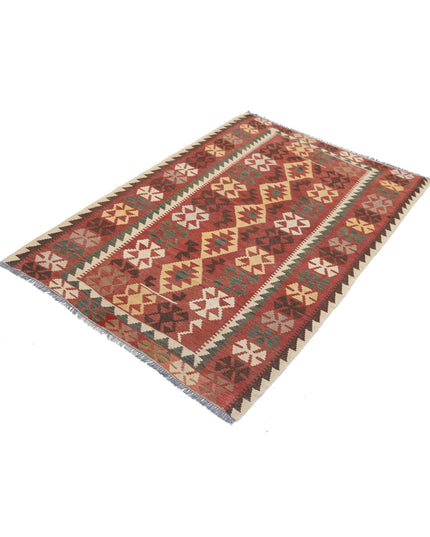 Maimana Kilim 3' 8" X 5' 5" Hand Knotted Wool Kilim 3' 8" X 5' 5" (112 X 165) / Rust / Wool