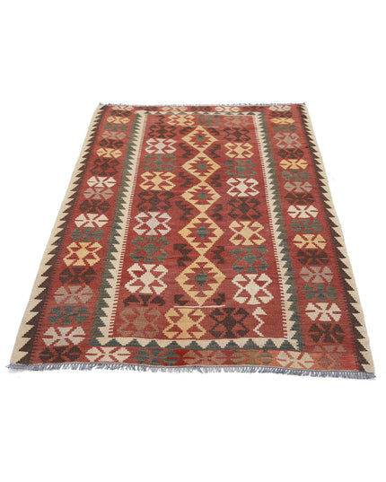 Maimana Kilim 3' 8" X 5' 5" Hand Knotted Wool Kilim 3' 8" X 5' 5" (112 X 165) / Rust / Wool