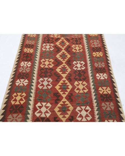 Maimana Kilim 3' 8" X 5' 5" Hand Knotted Wool Kilim 3' 8" X 5' 5" (112 X 165) / Rust / Wool