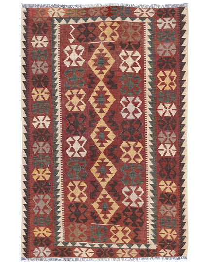 Maimana Kilim 3' 8" X 5' 5" Hand Knotted Wool Kilim 3' 8" X 5' 5" (112 X 165) / Rust / Wool