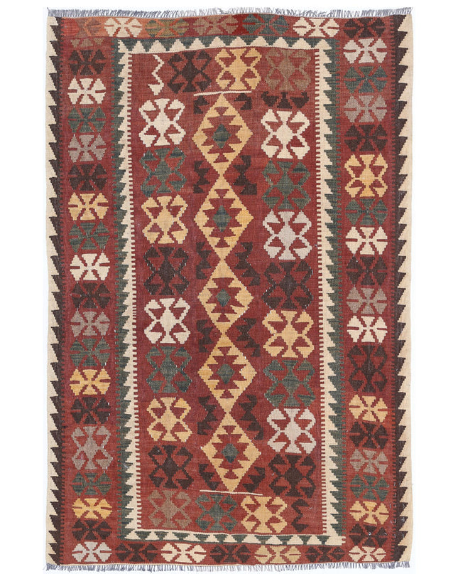 Maimana Kilim 3' 8" X 5' 5" Hand Knotted Wool Kilim 3' 8" X 5' 5" (112 X 165) / Rust / Wool