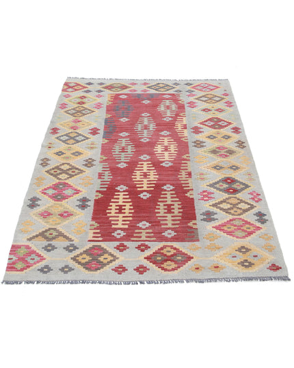 Maimana Kilim 3' 9" X 6' 1" Hand Knotted Wool Kilim 3' 9" X 6' 1" (114 X 185) / Rust / Wool