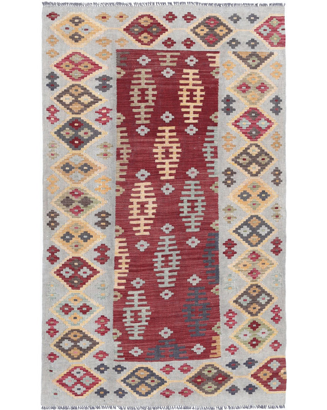 Maimana Kilim 3' 9" X 6' 1" Hand Knotted Wool Kilim 3' 9" X 6' 1" (114 X 185) / Rust / Wool