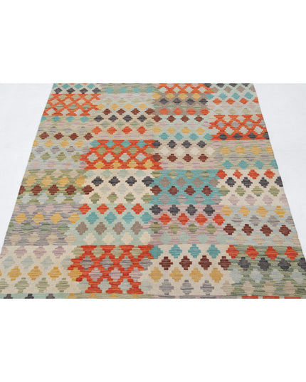 Maimana Kilim 4' 1" X 5' 8" Hand Knotted Wool Kilim 4' 1" X 5' 8" (124 X 173) / Multi / Wool