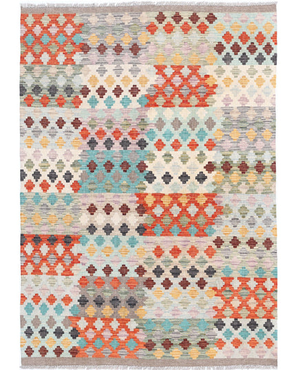Maimana Kilim 4' 1" X 5' 8" Hand Knotted Wool Kilim 4' 1" X 5' 8" (124 X 173) / Multi / Wool