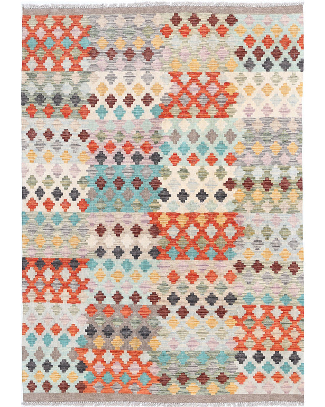 Maimana Kilim 4' 1" X 5' 8" Hand Knotted Wool Kilim 4' 1" X 5' 8" (124 X 173) / Multi / Wool