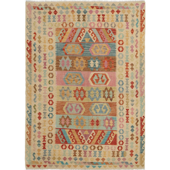 Maimana Kilim Hand-Woven Wool Kilim IVA0014450 - Natalia Rugs