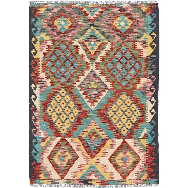 Maimana Kilim Hand-Woven Wool Kilim IVA0033379 - Natalia Rugs
