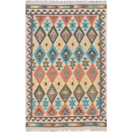 Maimana Kilim Hand-Woven Wool Kilim IVA0033383 - Natalia Rugs