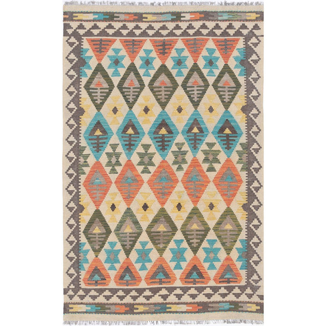 Maimana Kilim Hand-Woven Wool Kilim IVA0033383 - Natalia Rugs