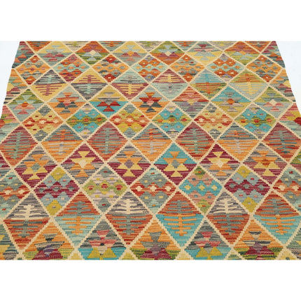 Maimana Kilim 4' 1" X 5' 7" Wool Hand-Woven Kilim 4' 1" X 5' 7" (124 X 170) / Multi / Multi