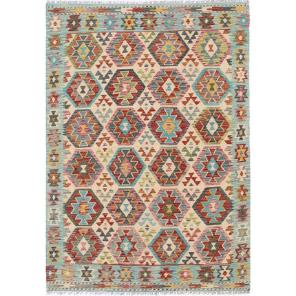 Maimana Kilim Hand-Woven Wool Kilim IVA0033426 - Natalia Rugs