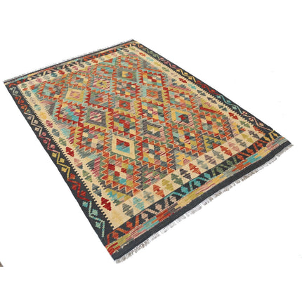 Maimana Kilim 4' 11" X 6' 5" Wool Hand-Woven Kilim 4' 11" X 6' 5" (150 X 196) / Multi / Multi