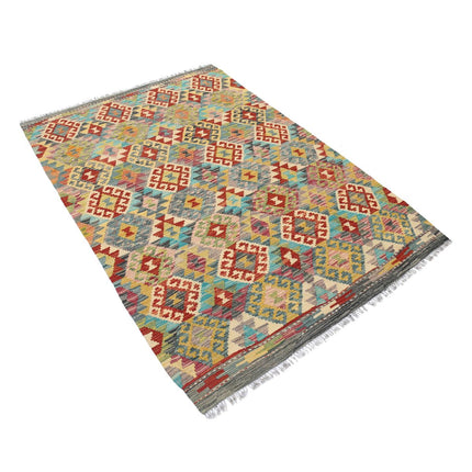 Maimana Kilim 4' 2" X 5' 10" Wool Hand-Woven Kilim 4' 2" X 5' 10" (127 X 178) / Multi / Multi