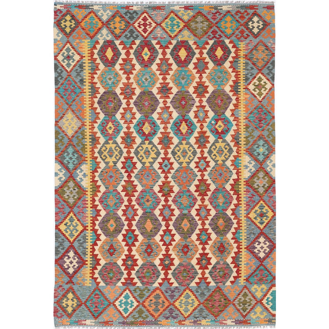 Maimana Kilim Hand-Woven Wool Kilim IVA0033610 - Natalia Rugs