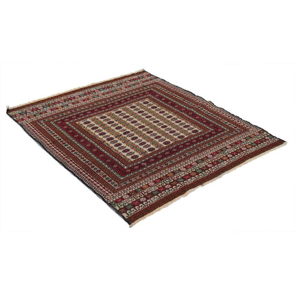 Maliki Kilim 4' 5" X 5' 4" Wool Hand-Woven Kilim 4' 5" X 5' 4" (135 X 163) / Multi / Multi