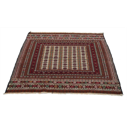 Maliki Kilim 4' 5" X 5' 4" Wool Hand-Woven Kilim 4' 5" X 5' 4" (135 X 163) / Multi / Multi