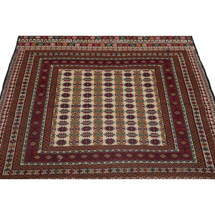 Maliki Kilim 4' 5" X 5' 4" Wool Hand-Woven Kilim 4' 5" X 5' 4" (135 X 163) / Multi / Multi