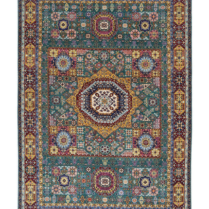 Mamluk 6' 9" X 9' 6" Hand Knotted Wool Rug 6' 9" X 9' 6" (206 X 290) / Green / Wool