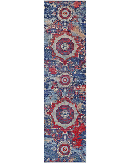 Mamluk 2' 6" X 9' 7" Hand Knotted Wool Rug 2' 6" X 9' 7" (76 X 292) / Blue / Wool