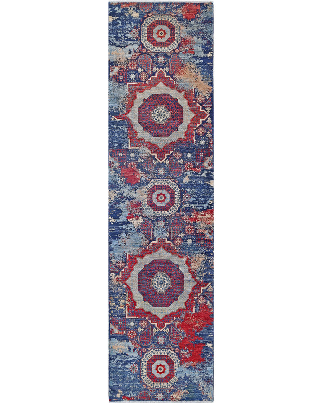Mamluk 2' 6" X 9' 7" Hand Knotted Wool Rug 2' 6" X 9' 7" (76 X 292) / Blue / Wool