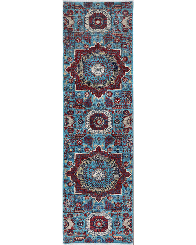Mamluk 2' 9" X 9' 8" Hand Knotted Wool Rug 2' 9" X 9' 8" (84 X 295) / Teal / Wool