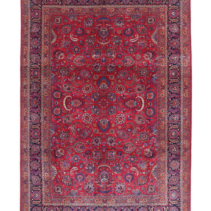 Mashad 10' 11" X 16' 2" Hand Knotted Wool Rug 10' 11" X 16' 2" (333 X 493) / Burgundy / Wool