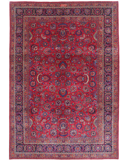 Mashad 10' 11" X 16' 2" Hand Knotted Wool Rug 10' 11" X 16' 2" (333 X 493) / Burgundy / Wool