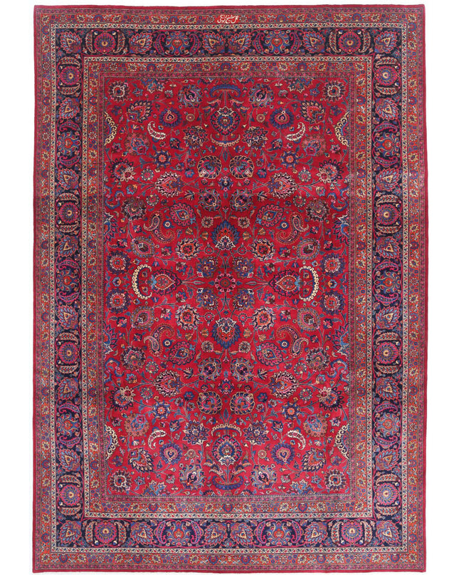 Mashad 10' 11" X 16' 2" Hand Knotted Wool Rug 10' 11" X 16' 2" (333 X 493) / Burgundy / Wool