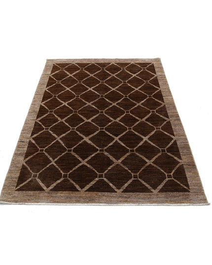 Modcar 4' 0" X 5' 5" Hand Knotted Wool Rug 4' 0" X 5' 5" (122 X 165) / Brown / Wool