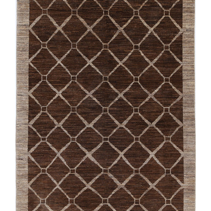 Modcar 4' 0" X 5' 5" Hand Knotted Wool Rug 4' 0" X 5' 5" (122 X 165) / Brown / Wool