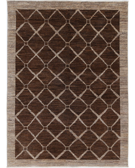 Modcar 4' 0" X 5' 5" Hand Knotted Wool Rug 4' 0" X 5' 5" (122 X 165) / Brown / Wool