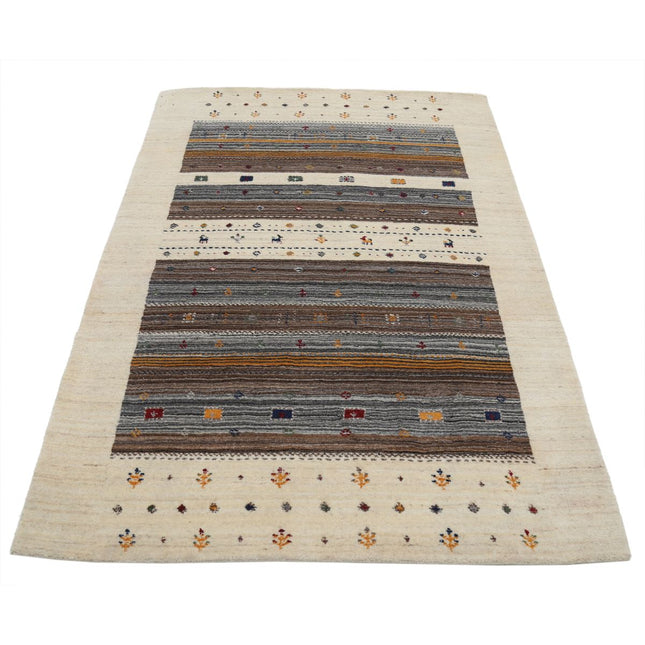 Modren 4' 1" X 5' 10" Wool Hand-Knotted Rug 4' 1" X 5' 10" (124 X 178) / Ivory / Brown