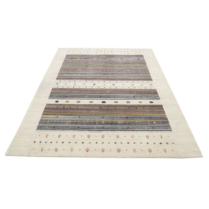 Modren 5' 7" X 7' 10" Wool Hand-Knotted Rug 5' 7" X 7' 10" (170 X 239) / Ivory / Brown