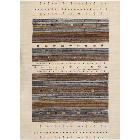 Modren 5' 8" X 7' 7" Wool Hand-Knotted Rug 5' 8" X 7' 7" (173 X 231) / Ivory / Brown